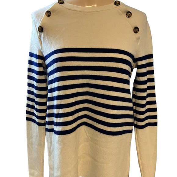 Vineyard Vines Merino Wool Button Neck Sailor Sweater Size S White Blue Stripes - Picture 2 of 9